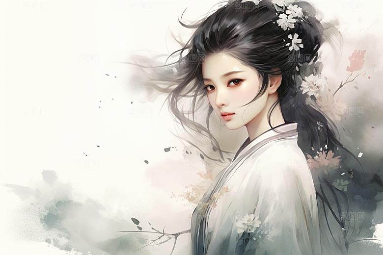新中式美女高清中国风插画