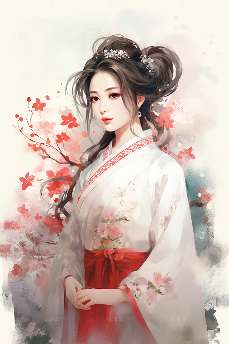 新中式美女温婉手绘插画