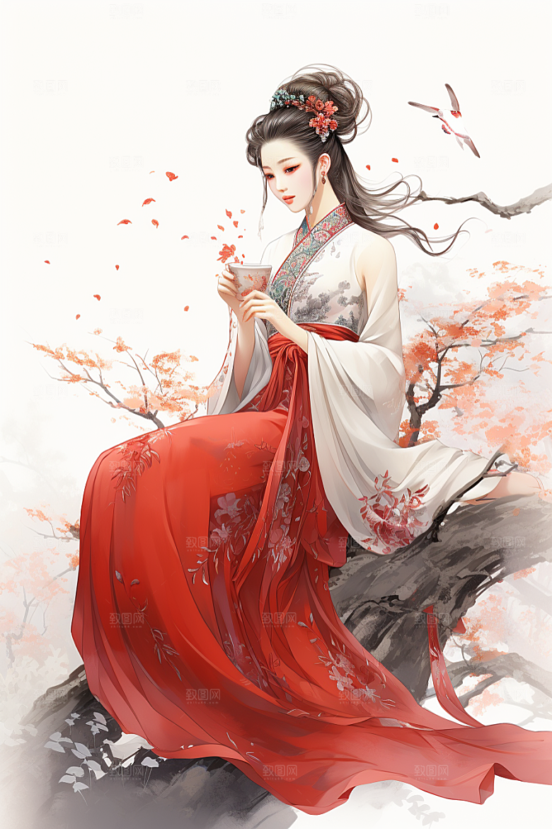 新中式美女中国风文艺插画