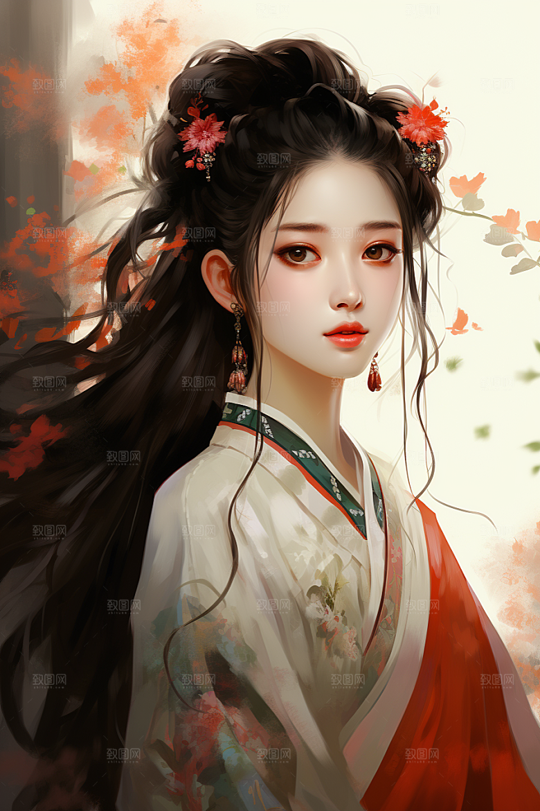 新中式美女温婉手绘插画
