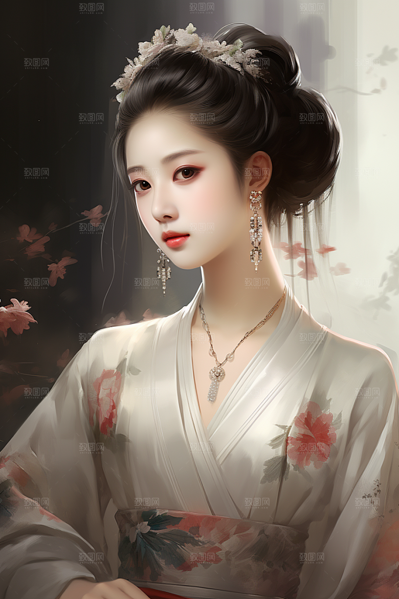 新中式美女艺术手绘插画