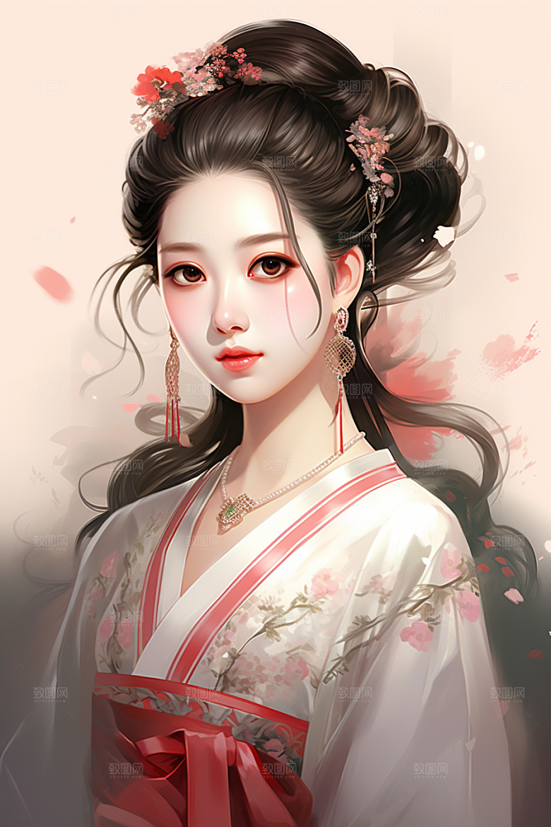 新中式美女高清中国风插画