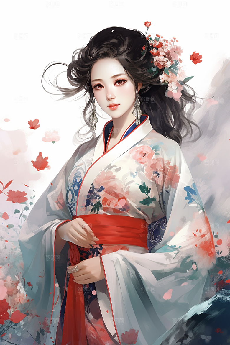 新中式美女温婉中国风插画