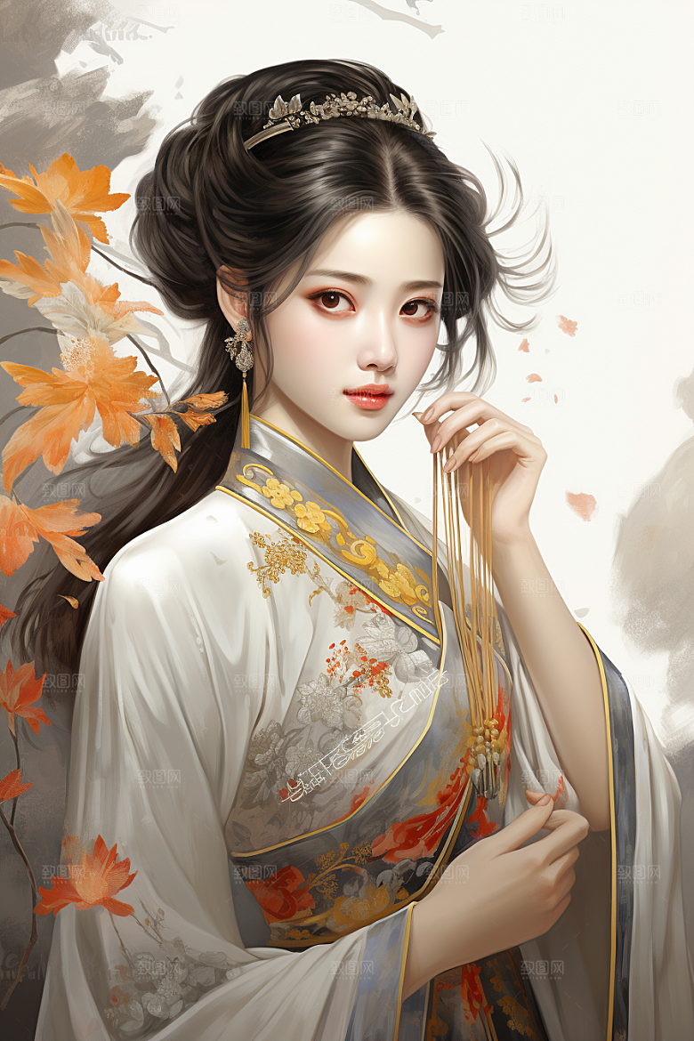 新中式美女水墨中国风插画