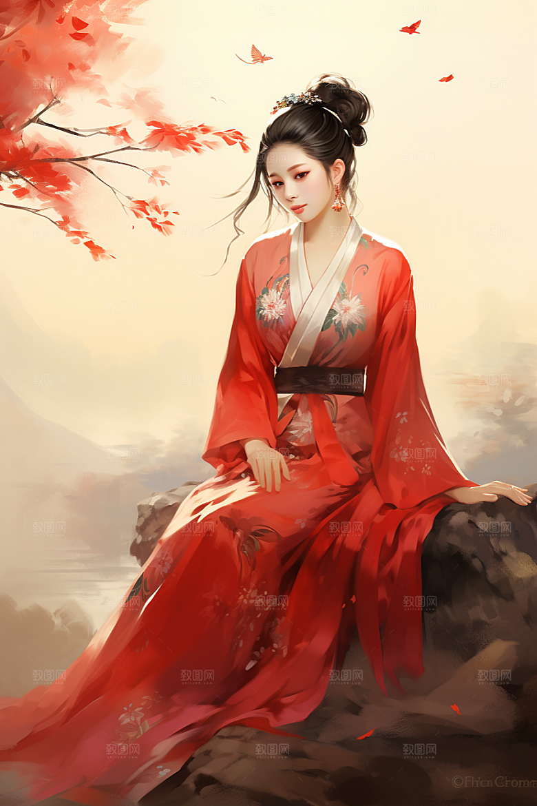 新中式美女高清唯美插画