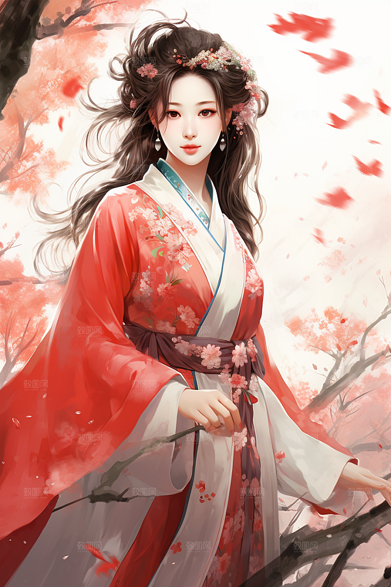 新中式美女中国风手绘插画