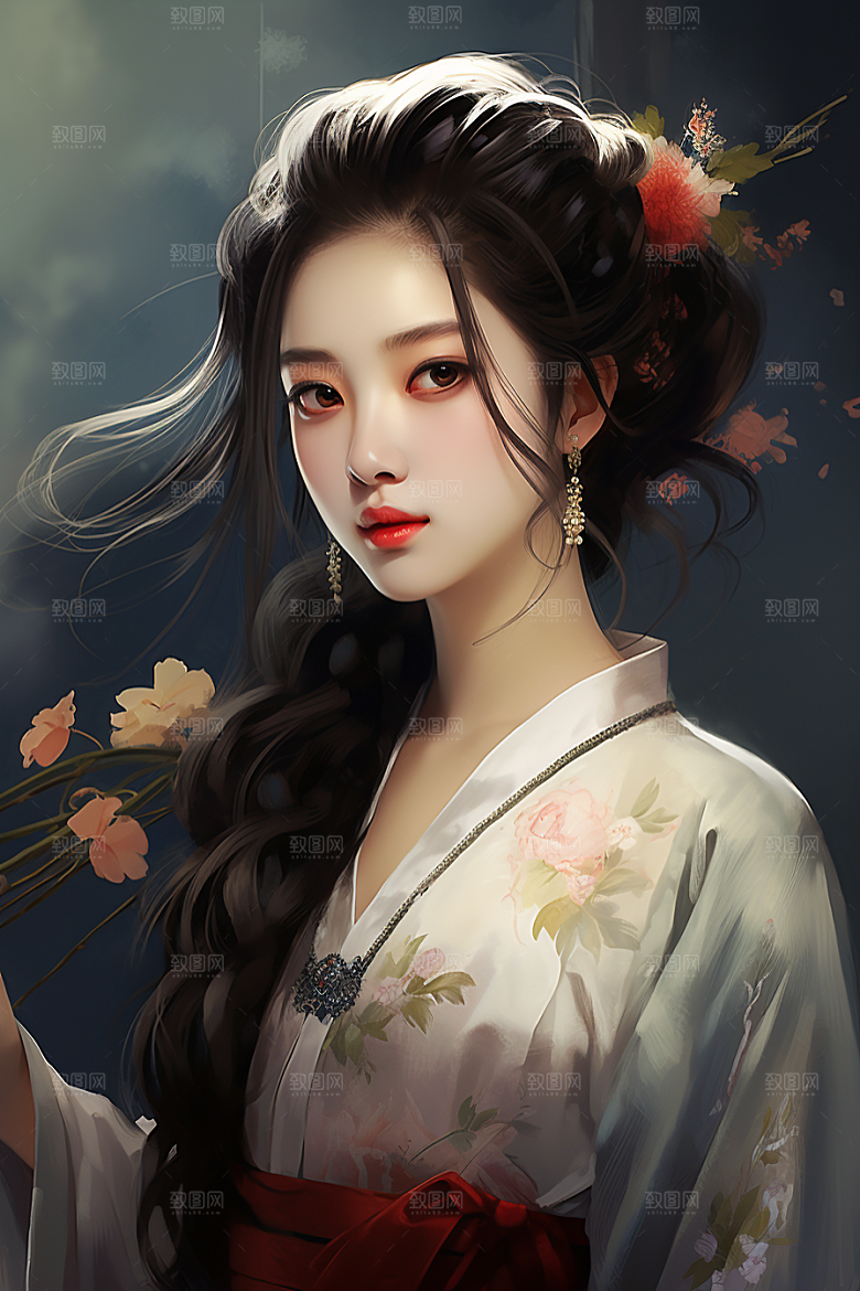 新中式美女温婉唯美插画