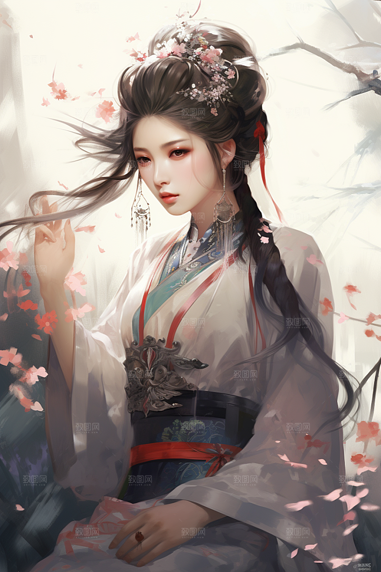 新中式美女中国风手绘插画