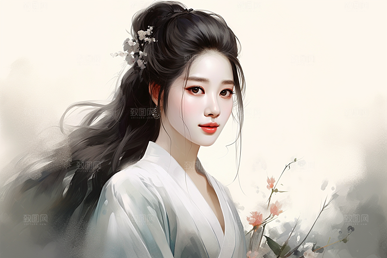 新中式美女中国风唯美插画