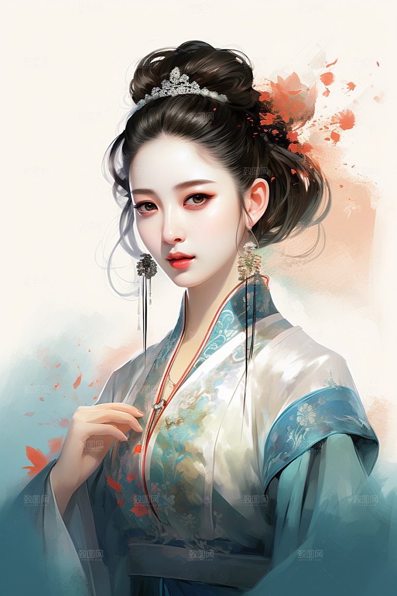 新中式美女唯美水墨插画
