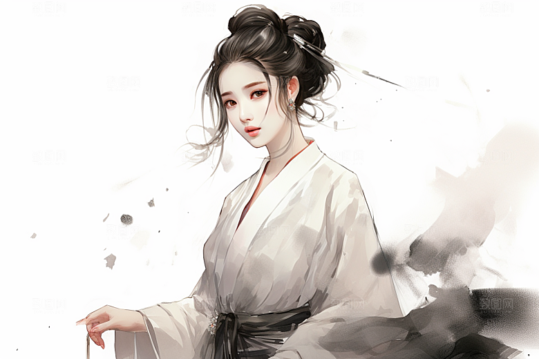 新中式美女中国风手绘插画