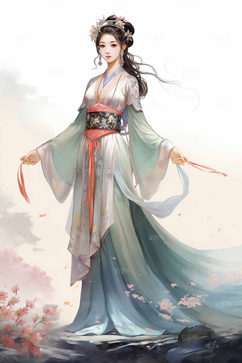 新中式美女文艺艺术插画