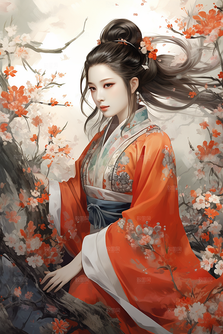 新中式美女唯美中国风插画