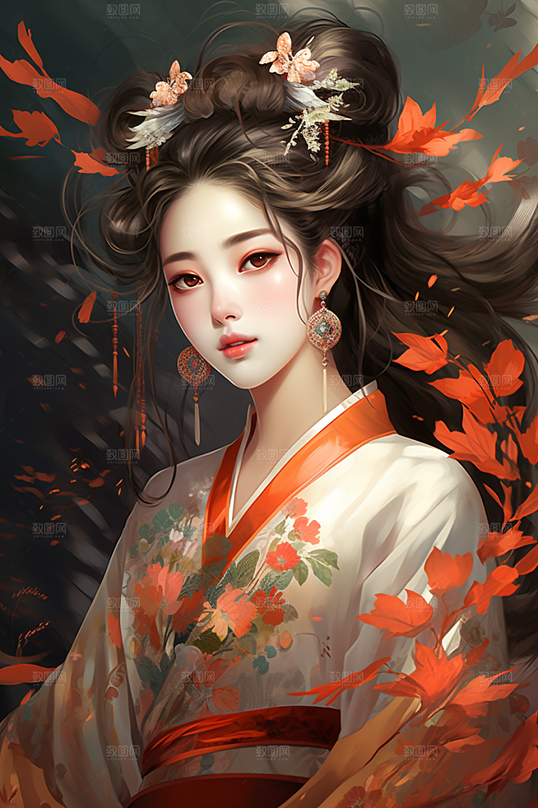 新中式美女手绘中国风插画