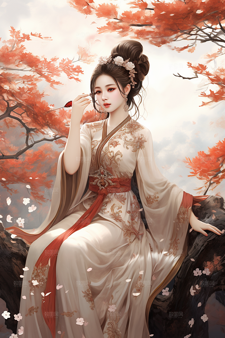 新中式美女手绘温婉插画