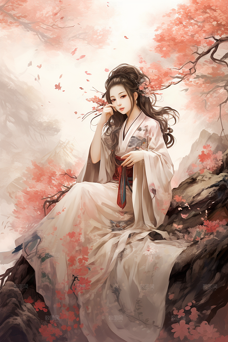 新中式美女温婉中国风插画