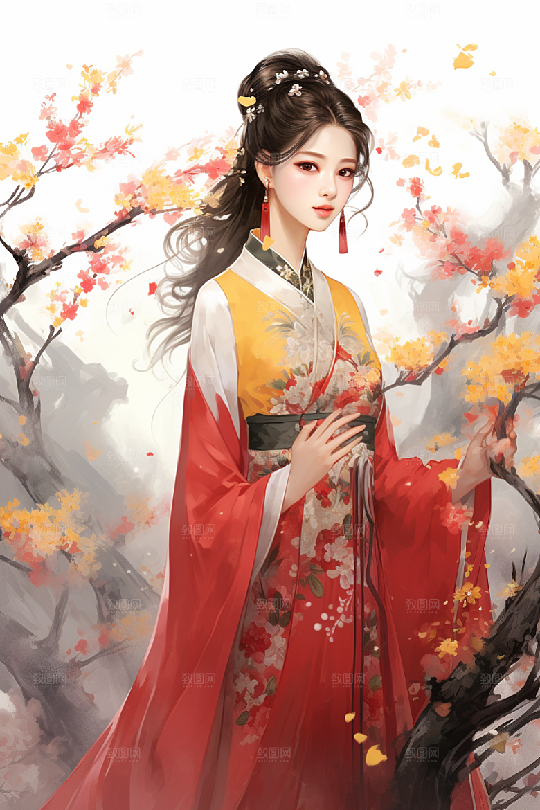 新中式美女中国风温婉插画