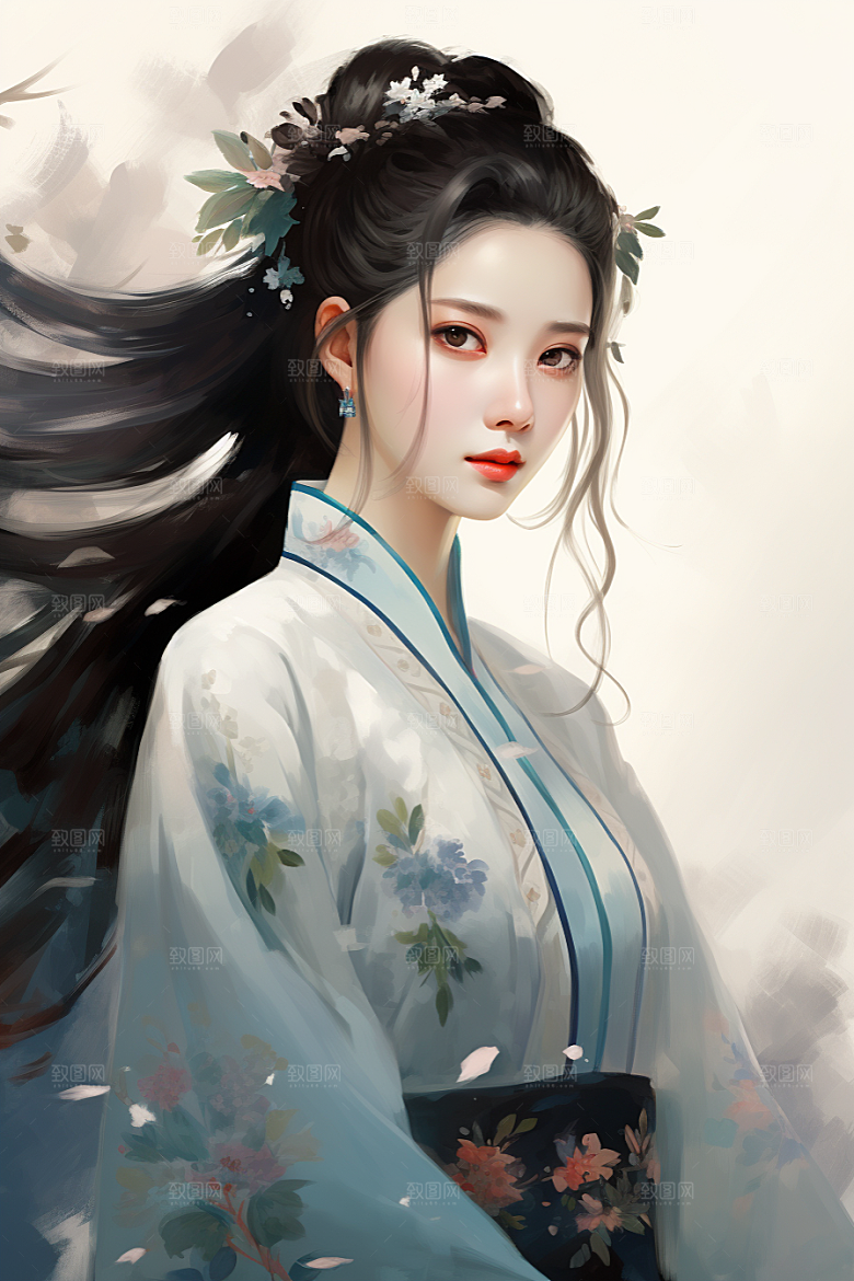新中式美女中国风高清插画