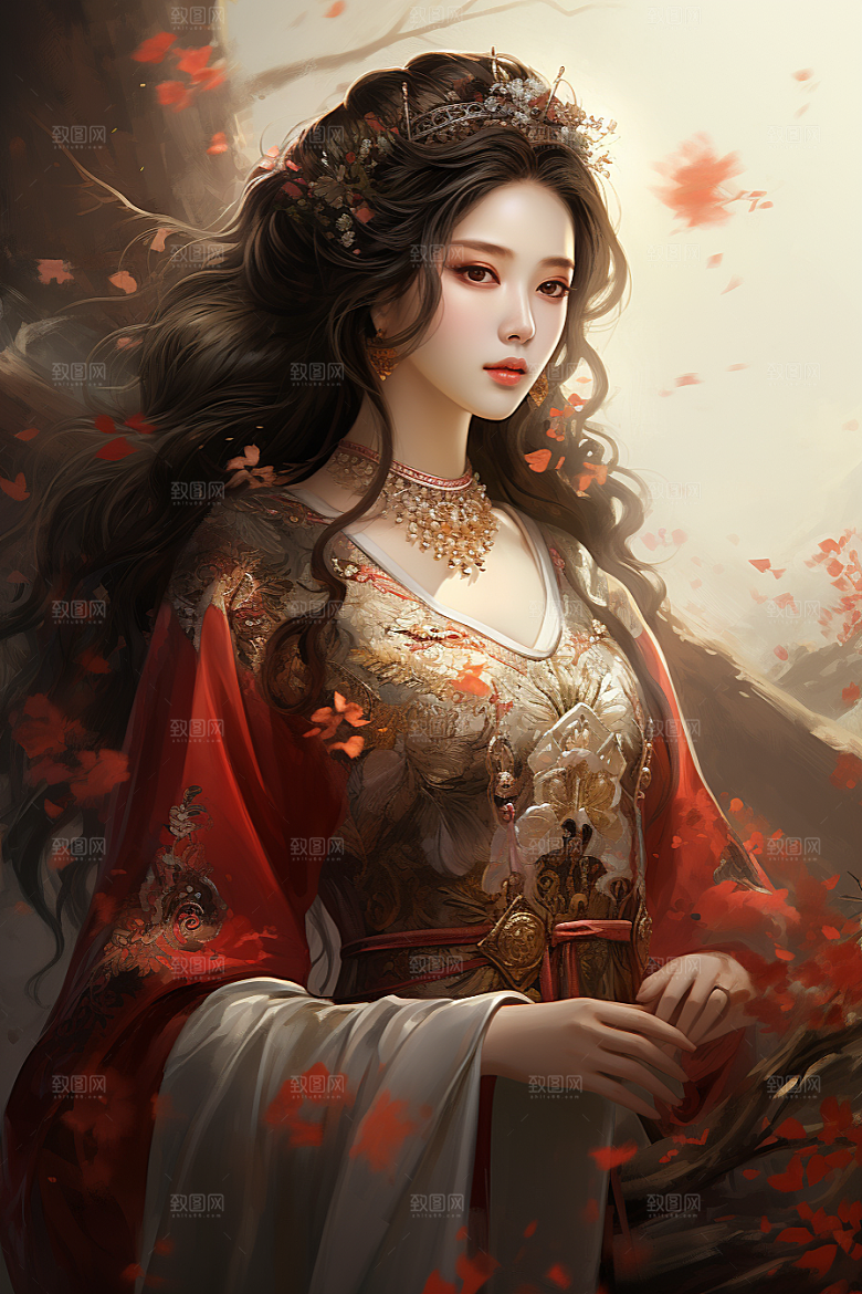 新中式美女温婉高清插画