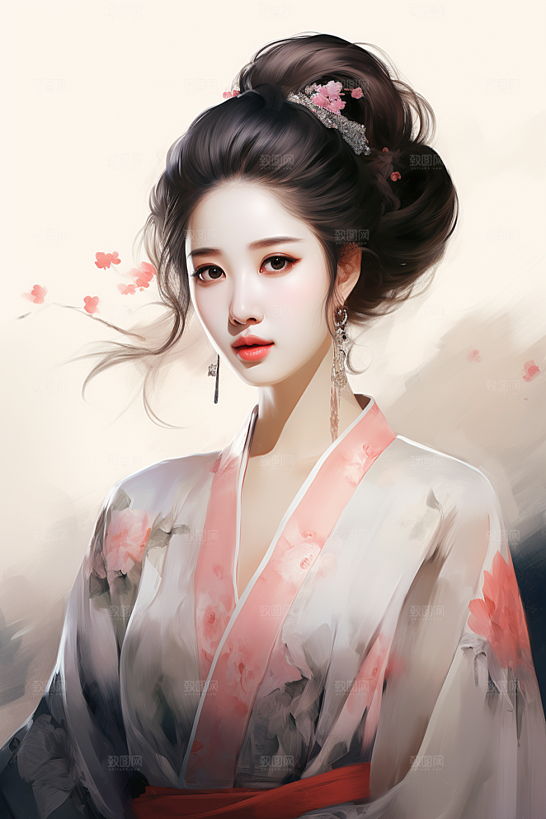 新中式美女文艺艺术插画
