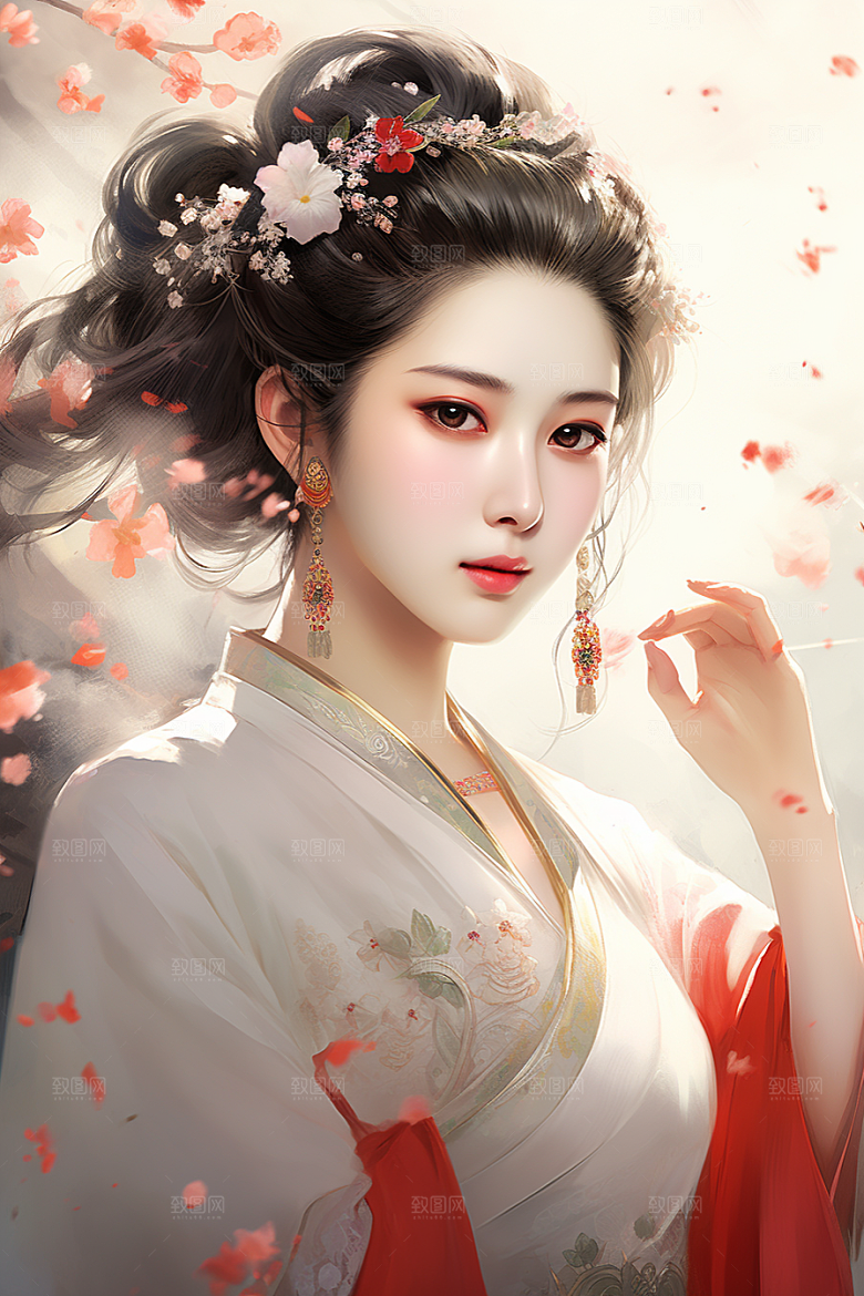 新中式美女温婉手绘插画
