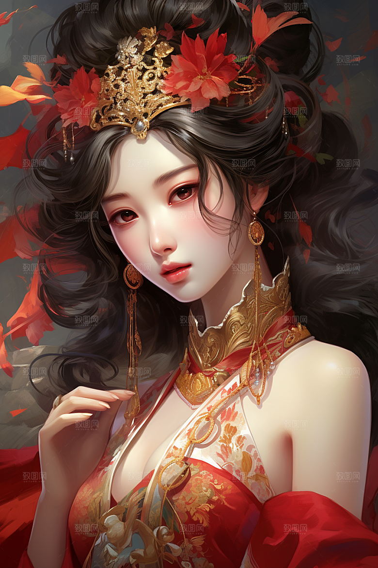 新中式美女水墨唯美插画