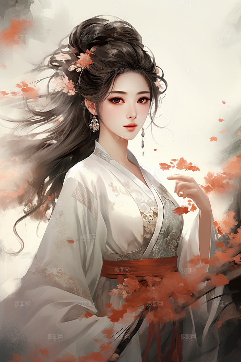 新中式美女文艺唯美插画