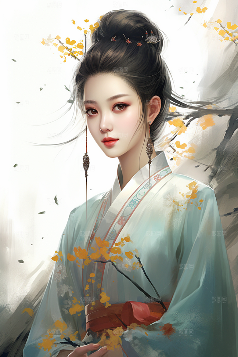 新中式美女高清唯美插画