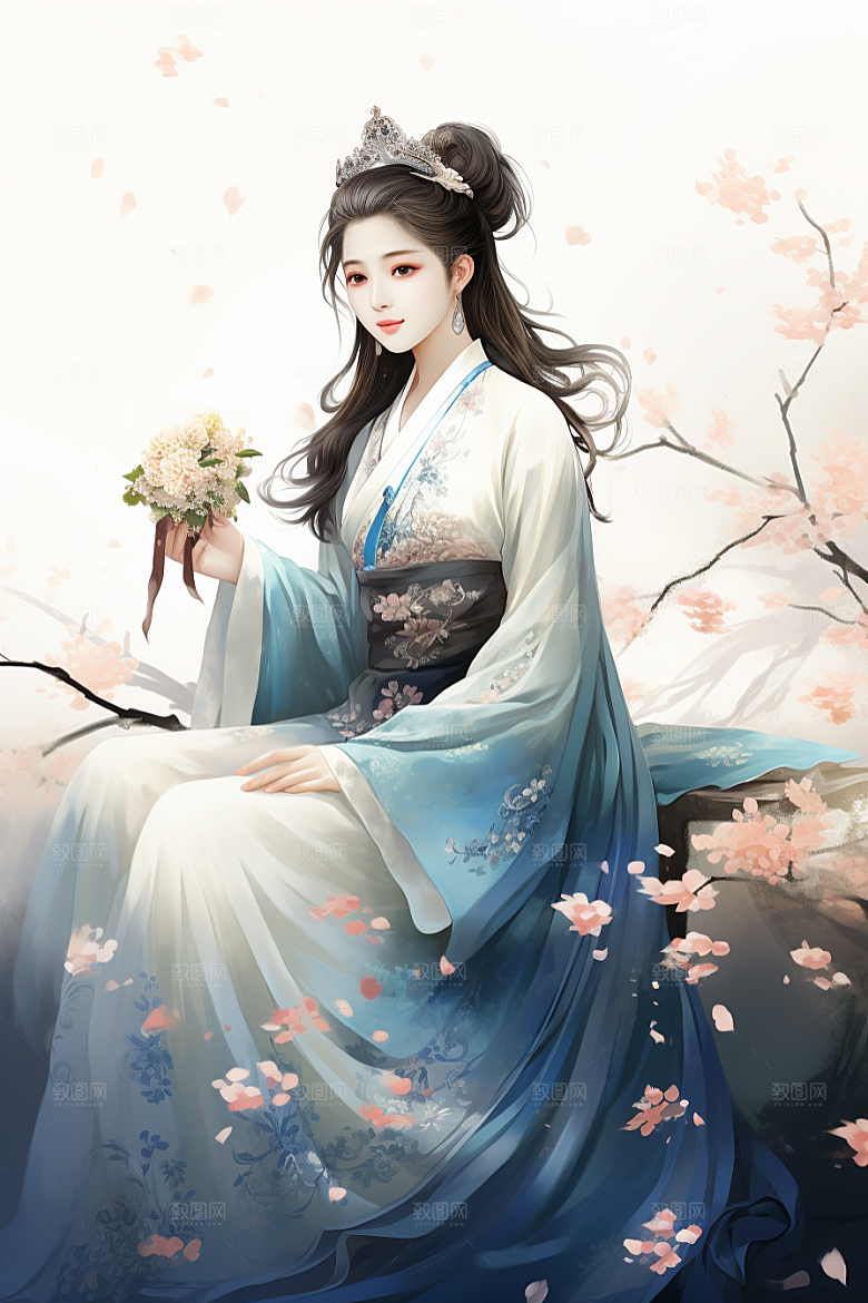 新中式美女中国风温婉插画
