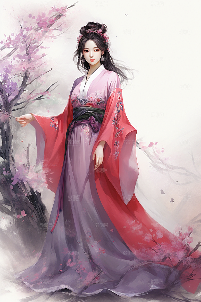 新中式美女高清艺术插画