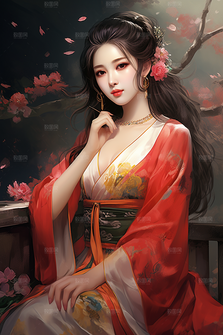 新中式美女唯美中国风插画