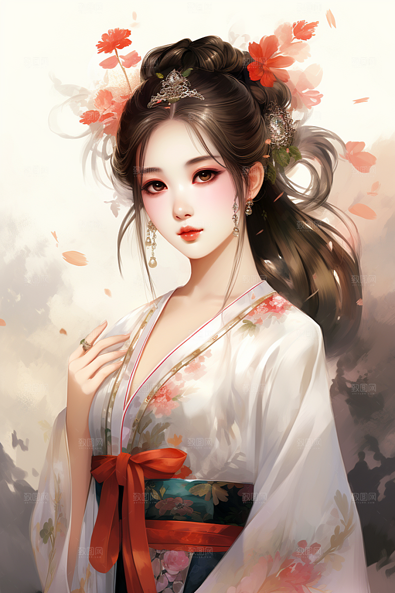 新中式美女艺术文艺插画