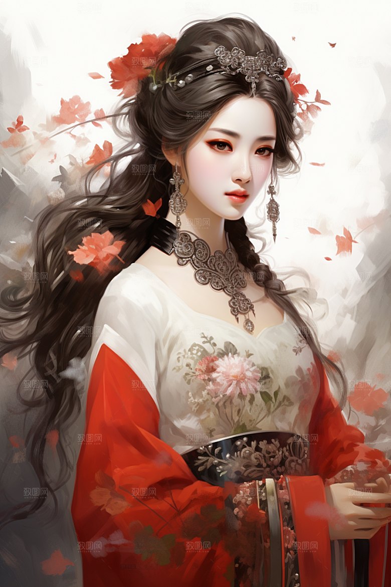 新中式美女唯美中国风插画