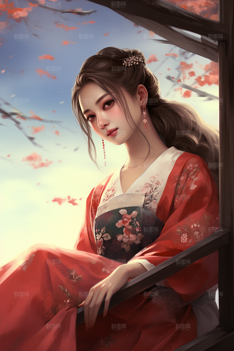新中式美女温婉文艺插画