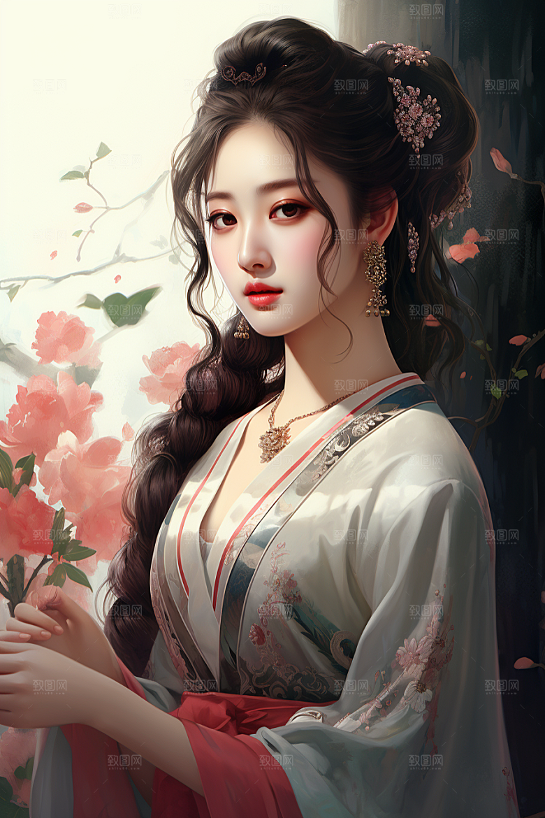 新中式美女中国风文艺插画
