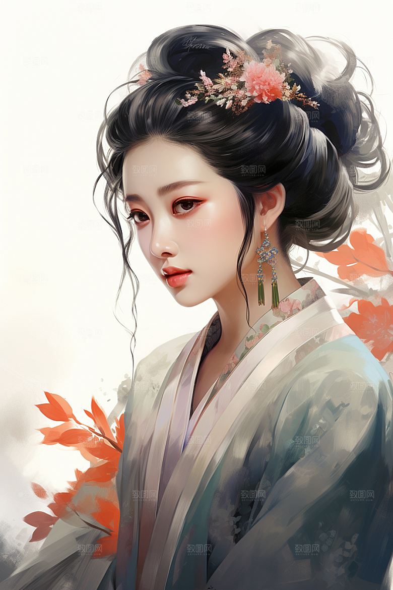 新中式美女唯美中国风插画