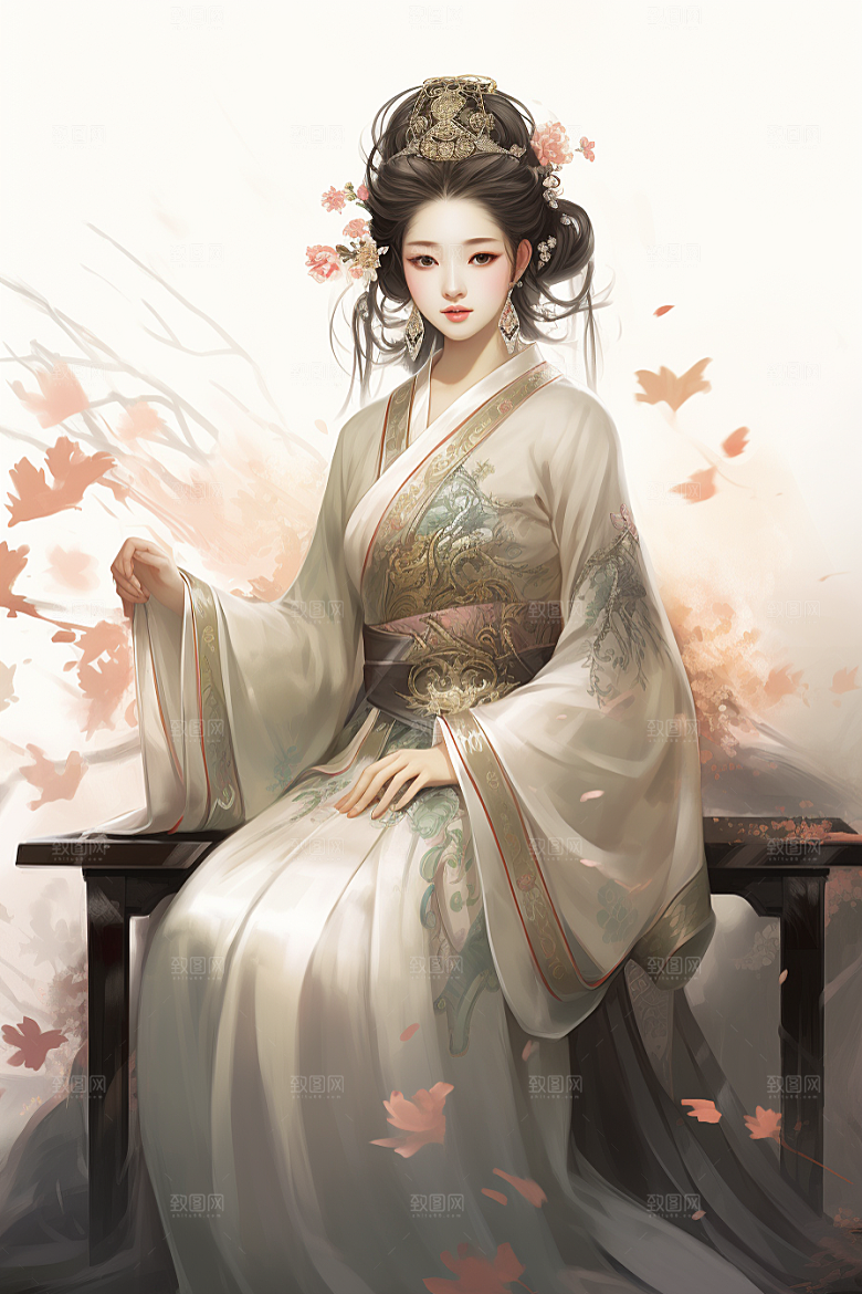新中式美女温婉文艺插画