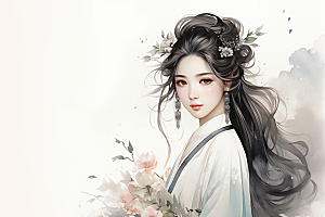 新中式美女唯美温婉插画