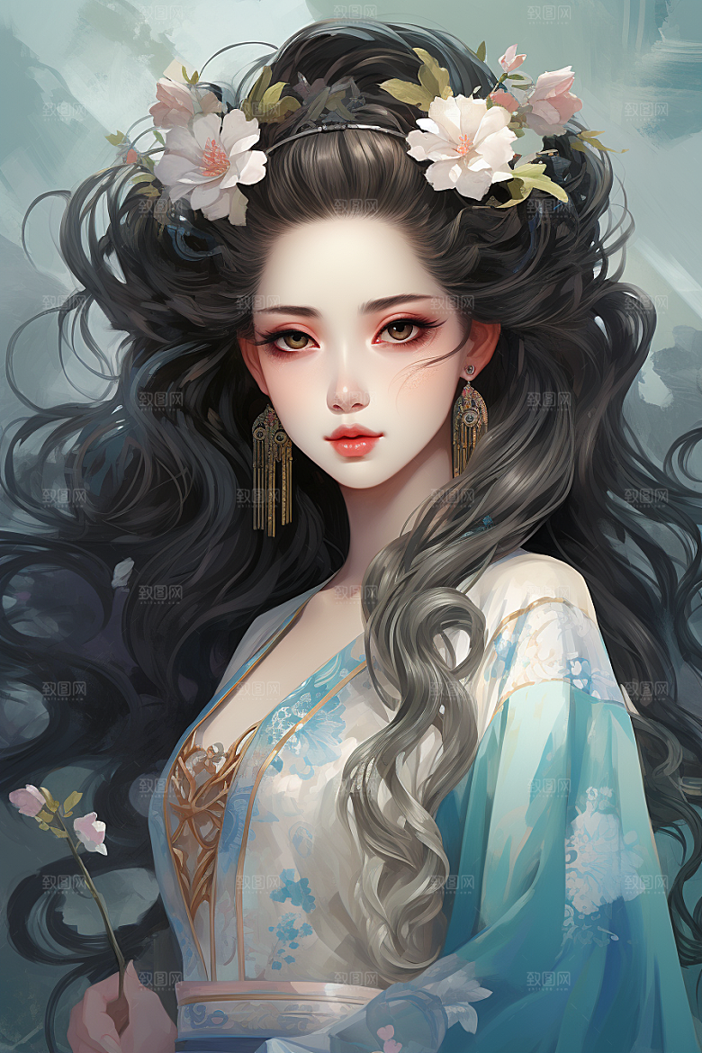 新中式美女艺术高清插画