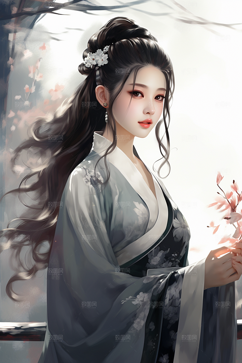 新中式美女高清文艺插画