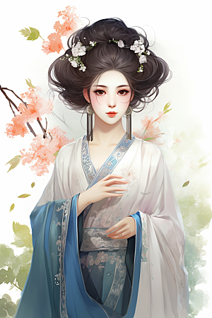 新中式美女高清温婉插画