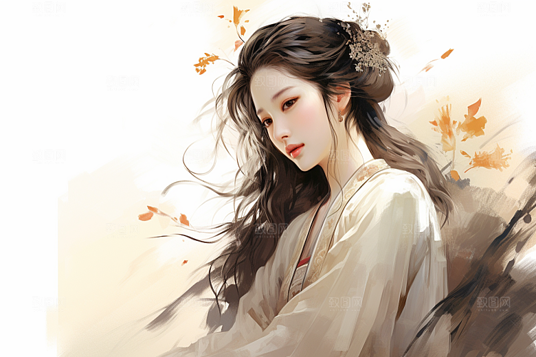 新中式美女中国风温婉插画