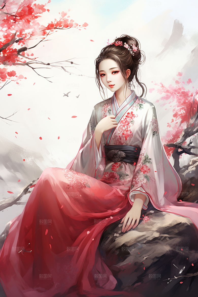 新中式美女高清文艺插画
