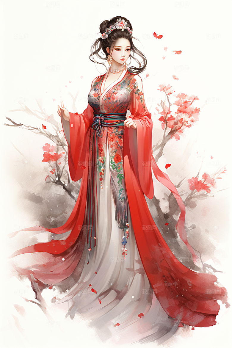 新中式美女水墨中国风插画