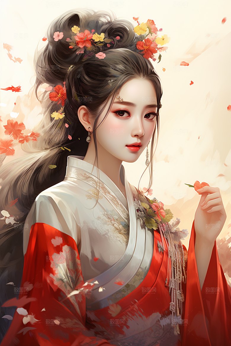 新中式美女文艺艺术插画