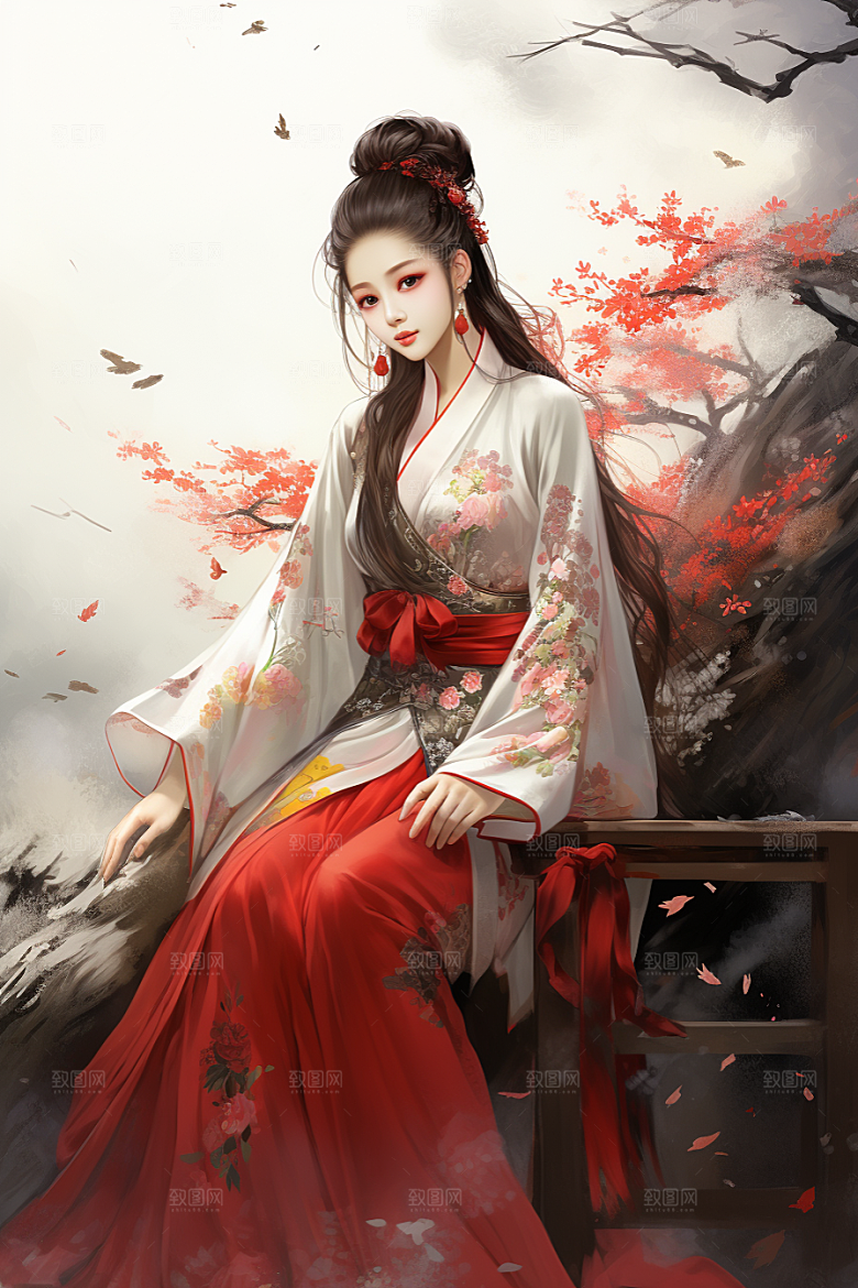 新中式美女中国风手绘插画