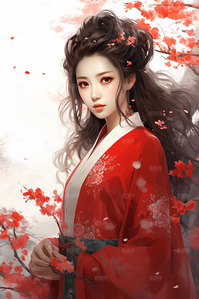 新中式美女中国风文艺插画