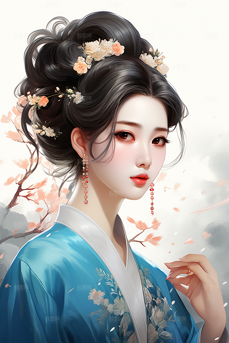 新中式美女高清温婉插画