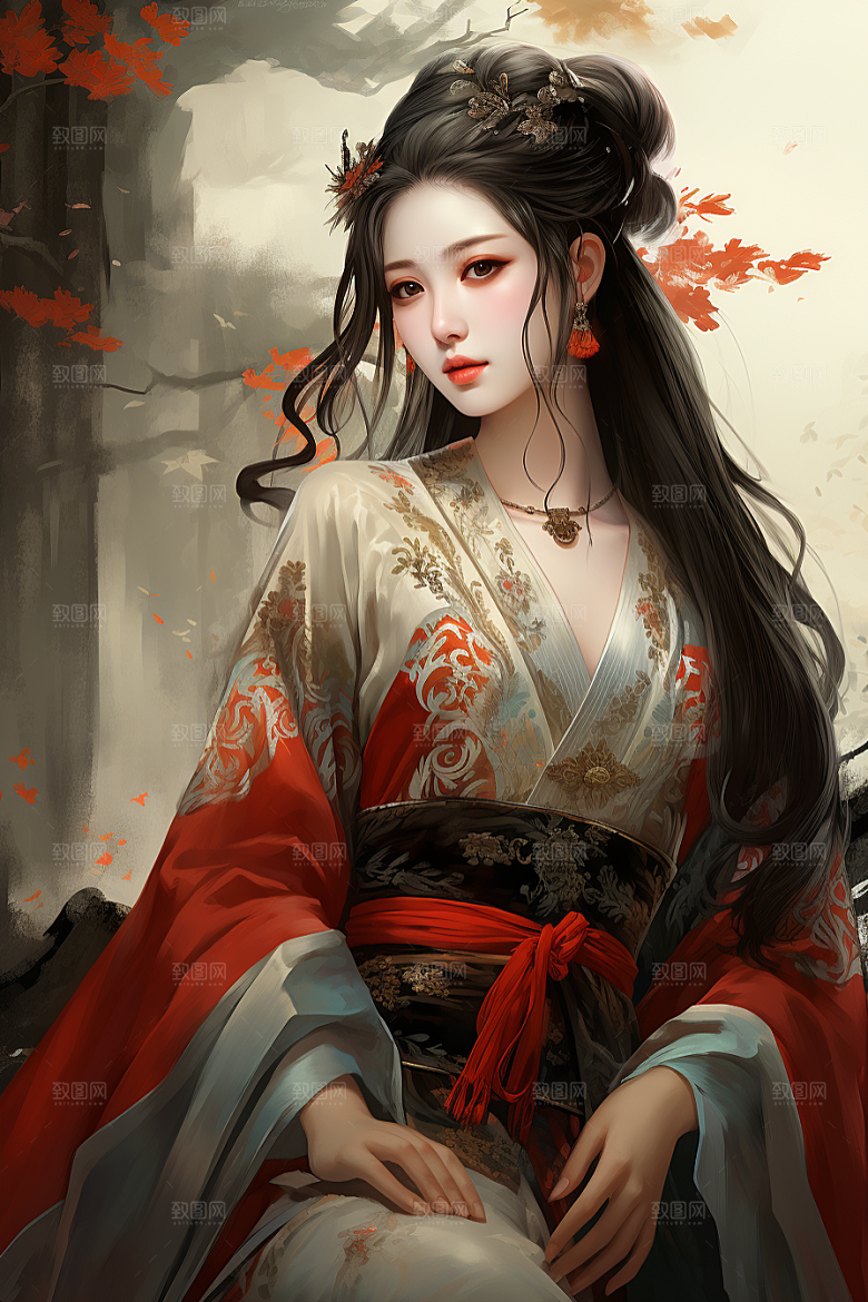 新中式美女中国风唯美插画