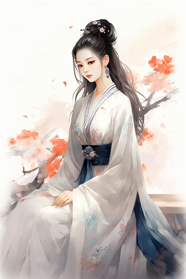 新中式美女中国风手绘插画
